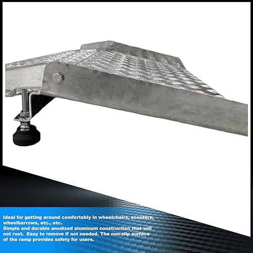 Miniatura 9 de WORHAN Rampa de umbral para silla de ruedas, plataforma de carga de aluminio rígido, altura variable, superficie antideslizante, 662 libras, puente