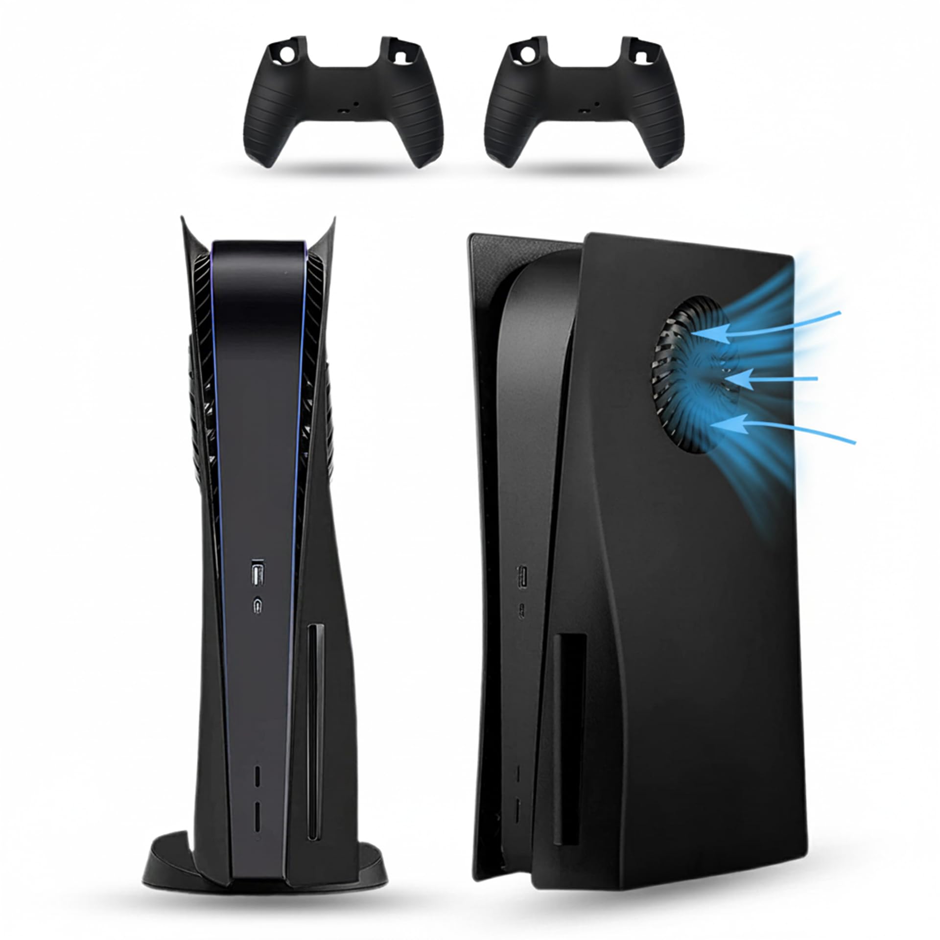 PEYANZ Faceplate for PS5 Console Cover Plate ABS Shell Anti-Scratch Skin Heat Dissipation Dustproof with Extra 2 Controller