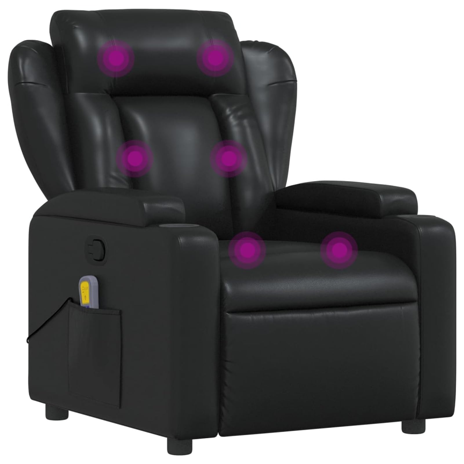 IKAYAA Sillón de Masaje Reclinable Cuero sintético, Sillón De Relax, Sillon Masaje Relax, Sillon Relax con Bolsillos Laterales, Sofá Individual, Butaca Orejera, para Salón Oficina Dormitorio Negro