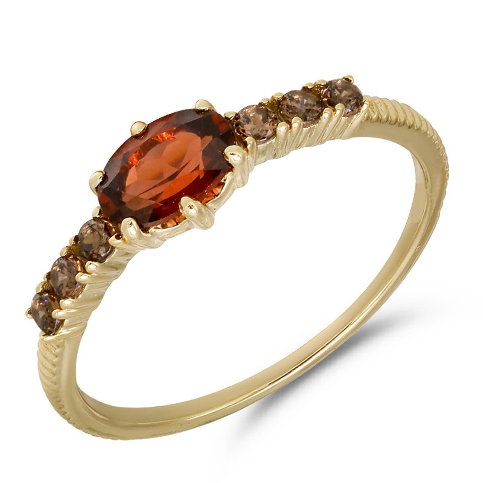 Alianzas Au 375/585/750 oro con oval rojo granate, banda de boda vintage
