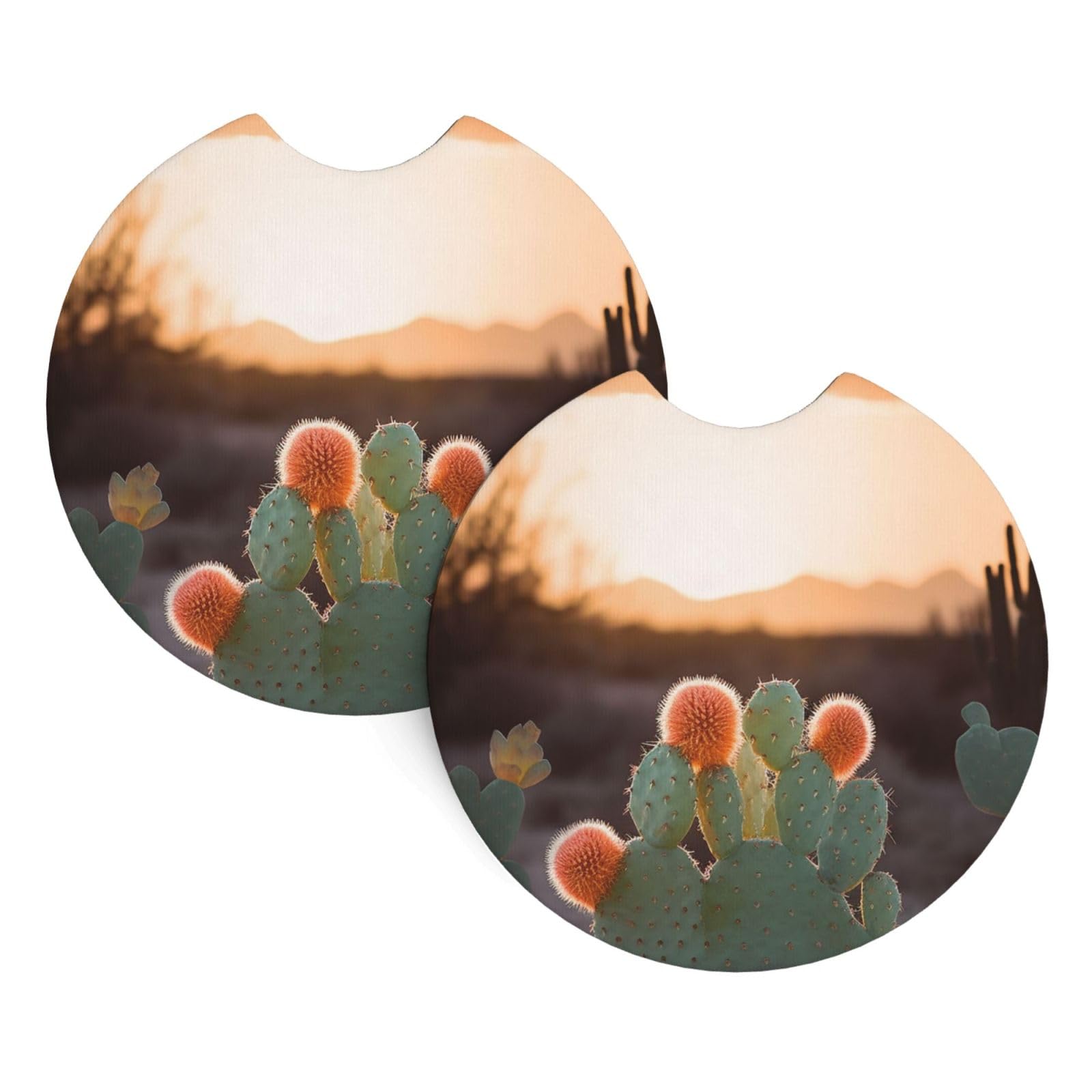 2 Pack Car Coaster for Cup Holders Sunset Cactus Car Cup Coaster 2.7" Neoprene Non-Slip Automotive Cup Mat Universal Auto Car Interior Accessories for Women Men Cup Pad