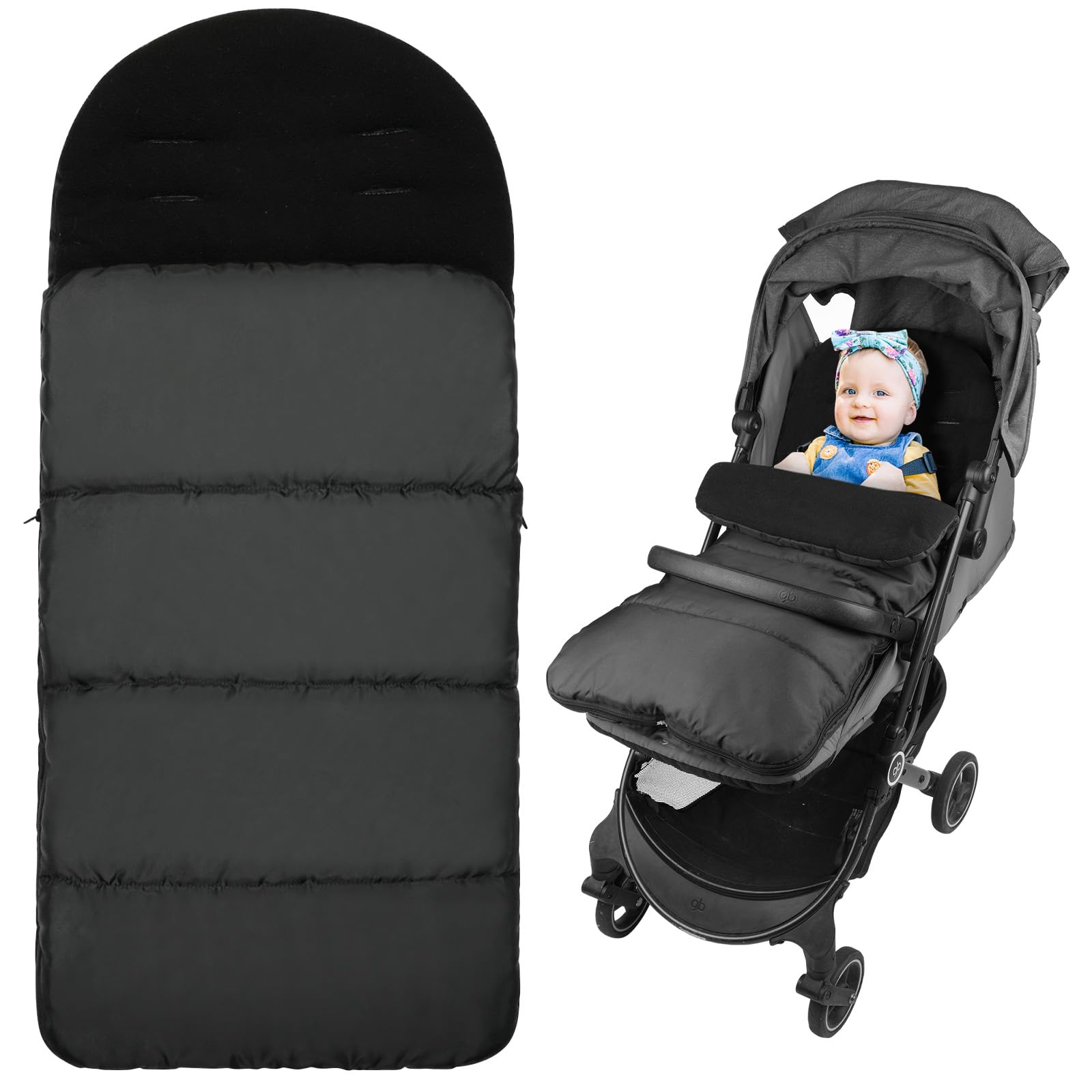 Vicloon Coprigambe Passeggino, Sacco Termico Passeggino Universale, Fodera in Pile Polare, Sacco Passeggino Invernale con Cerniera, Impermeabile, Antivento, Lavabile in Lavatrice(Nero)