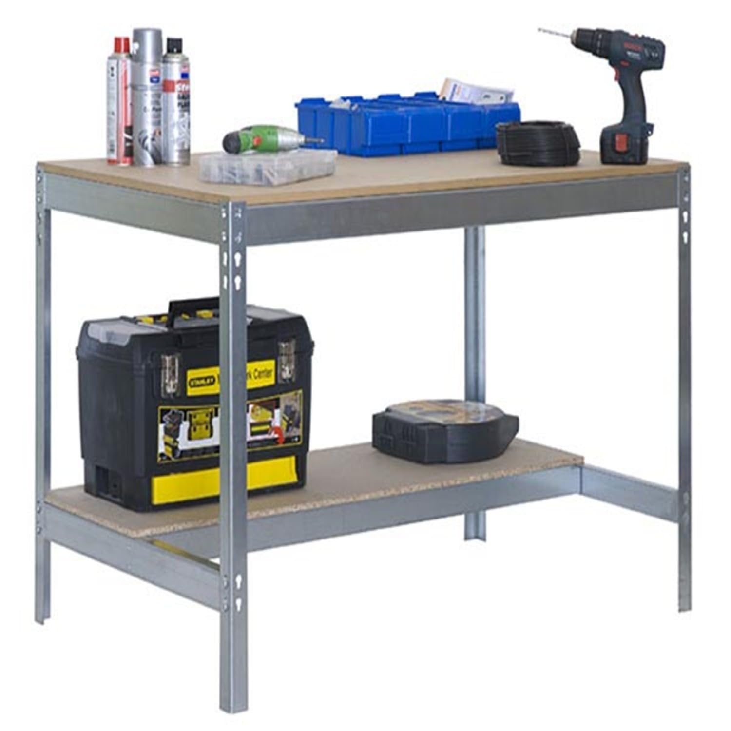 Banco De Trabajo Simon Rack - Capacidad 600 Kg, Medidas 865x1500x750 Mm - 1 Cajón, Color Antracita Y Madera MDF