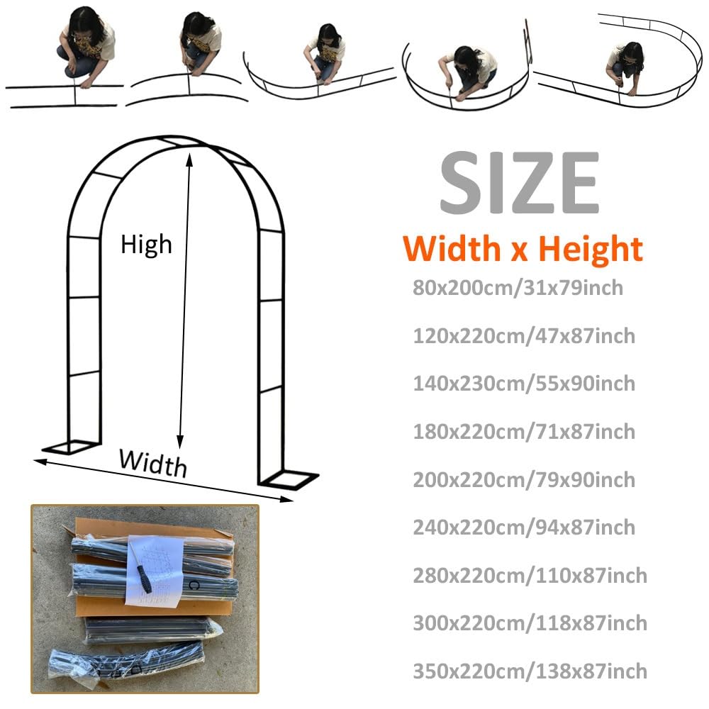 Metalowy łuk ogrodowy do roślin pnących i róż, 19 mm, stal ocynkowana, 120 x 220 cm, wspornik roślin z podstawą zieloną, do dekoracji na zewnątrz
