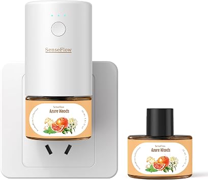 Plug-in Air Freshener for Home, Waterless Essential Oil Diffuser for Bedroom and Bathroom, Non-Toxic Formula for Pets and Nursery, 120 Days Runtime, Refillable Azure WoodsBurnt Orange