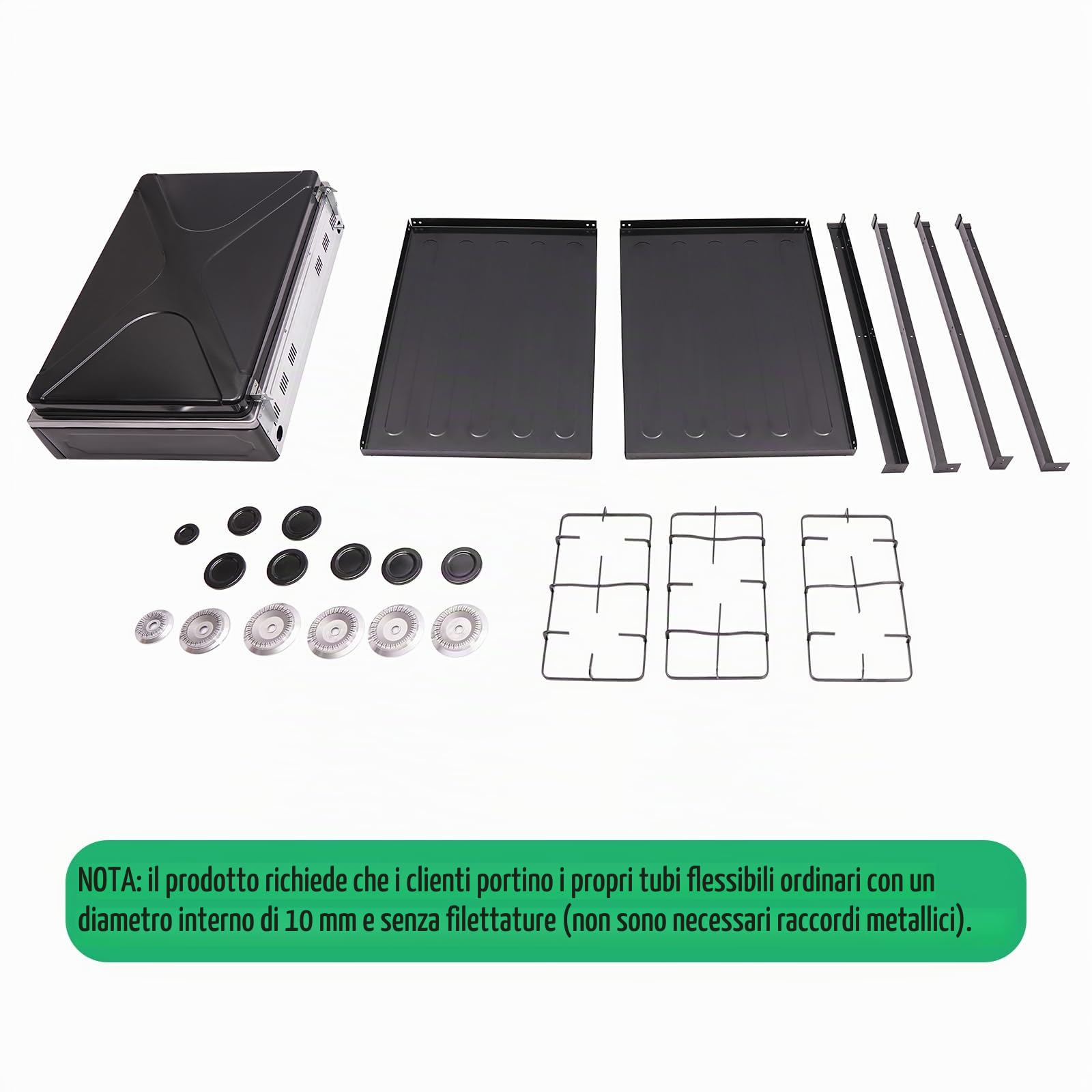 Fornello a gas portatile 5 fiamme, fornello a gas naturale da campeggio all'aperto, fornello BBQ da giardino con copertura antivento e base per camper, appartamento, cucina all'aperto (nero)