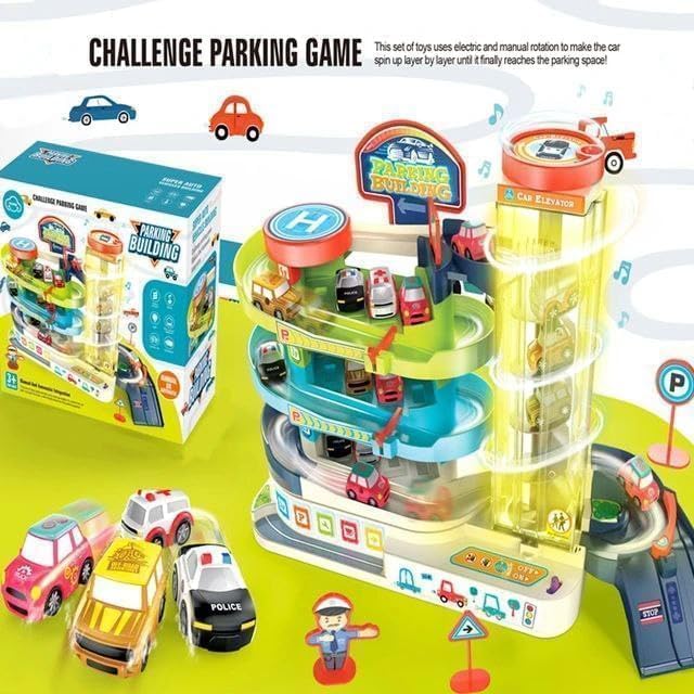 Pascol 3 Level Car Race Track Set, Kids Car Toy Garage Playset, Electric Parking Lot Toy for Toddler with Background Sound & Light for Automatic & Manual for Over 3 Years Kid 3