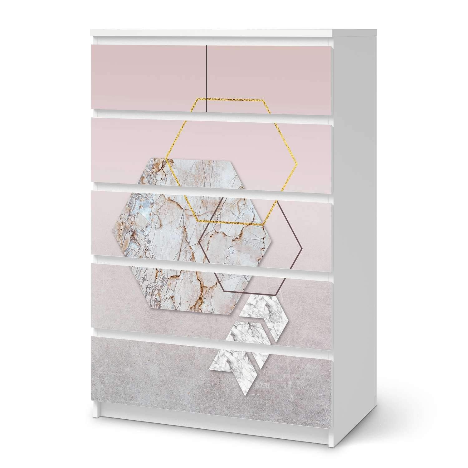 Wandtattoo Möbel passend für IKEA Malm Kommode 6 Schubladen (hoch) I Möbelaufkleber - Möbel-Tattoo Sticker Aufkleber I Wohnen und Dekorieren für Wohnzimmer und Schlafzimmer - Design: Hexagon