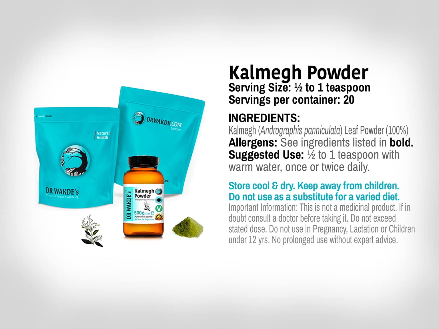 DR WAKDE'S Kalmegh Pulver (Andrographis panniculata) - 500 g (1.1lb) | Rein, Raw & Getrocknetes Pulver | Ayurveda-Kräuter | Vegan | Nichts hinzugefügt, nichts entfernt | Am selben Tag Versand