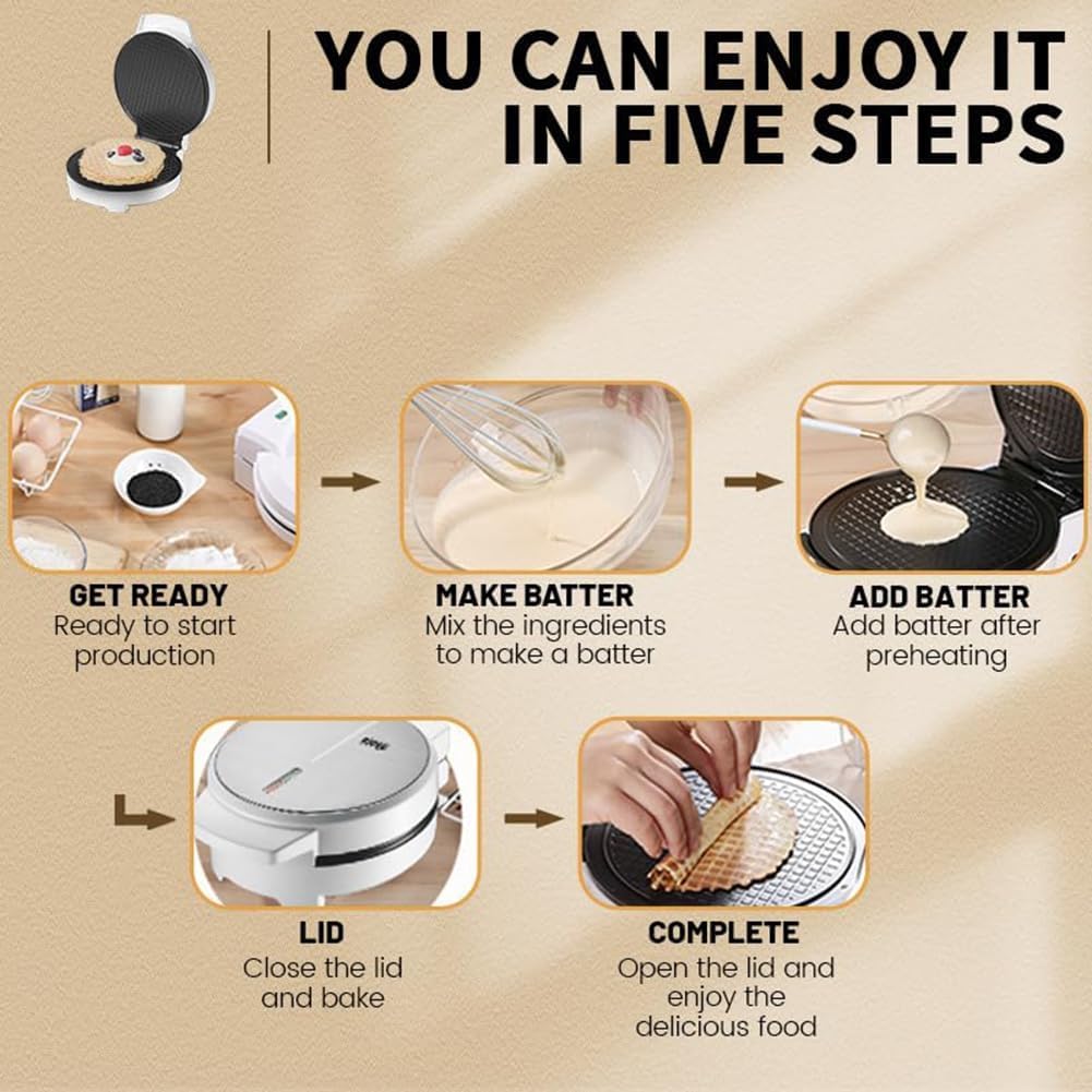 Maker di Cono di Waffle Elettrico - Riscaldamento a Doppia Faccia, 1000W, stampi antiaderenti in Acciaio Inossidabile da 7,5" - per Coni di Gelato, Dessert, panetteria Commerciale/casa