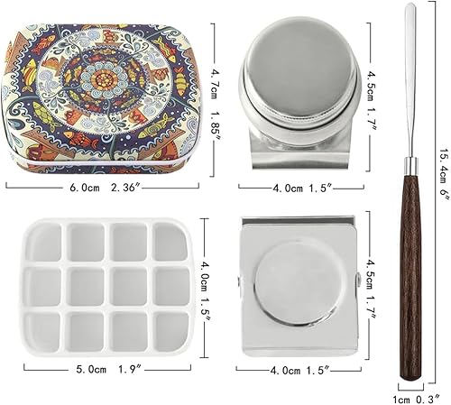 Miniatura 2 de Mini caja de lata portátil de 12 pozos vacía paleta de acuarela bandeja de mezcla de pintura, kit de viaje de almacenamiento pequeño con clip