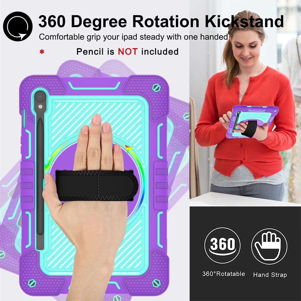 Coque Samsung Tab S10 FE antichoc enfant avec support rotatif violet - 2