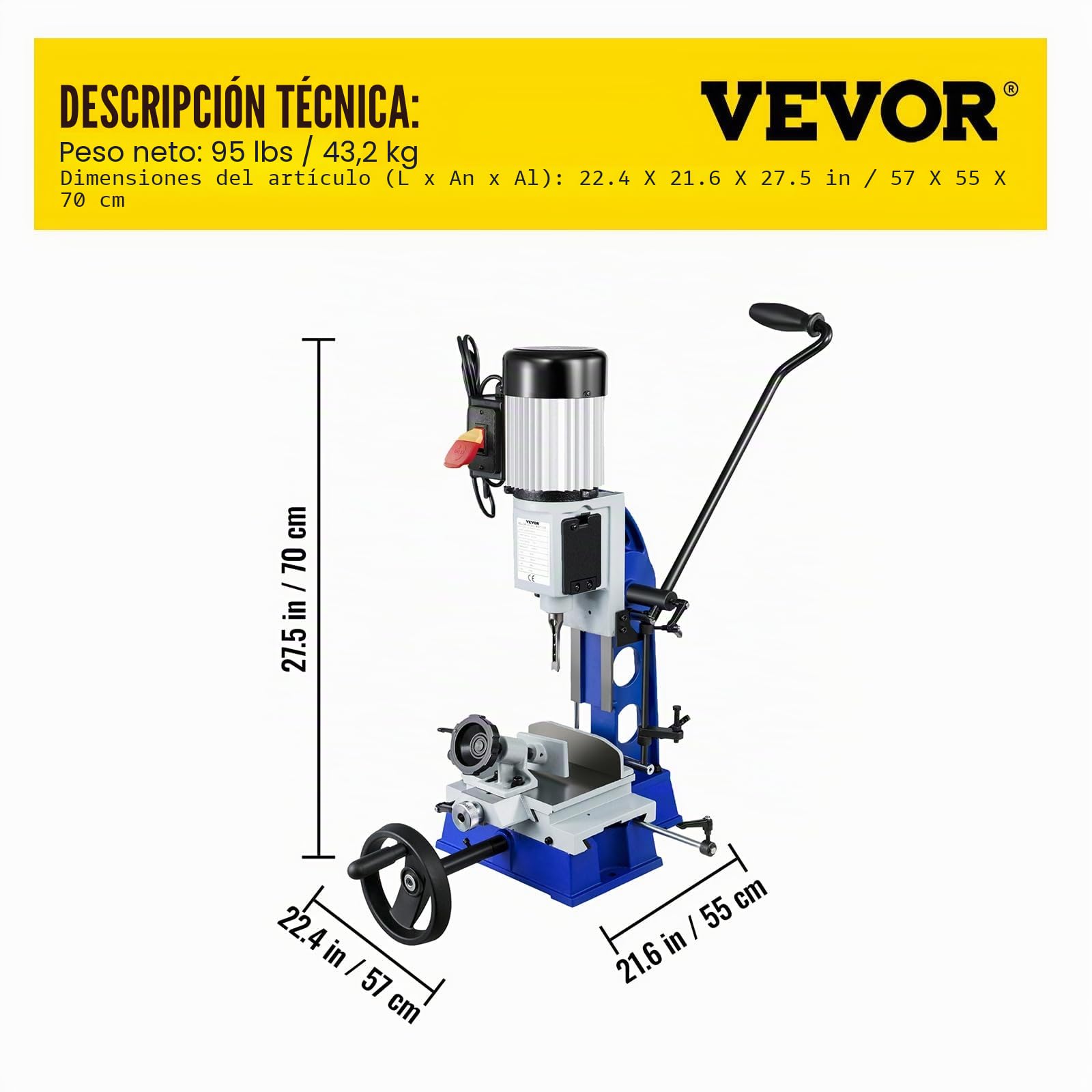 VEVOR Máquina Embutidora con Banco de Trabajo Móvil para Trabajo de La Madera Perfecta para La Realización de Tenones Cuadrados Utilizar para Procesar Productos de Madera y Materiales Metálico