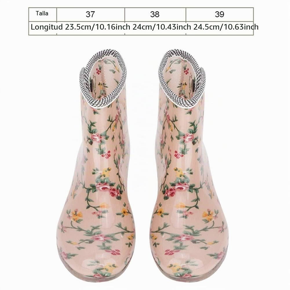 Atyhao Calzado de Lluvia Zapatos de Lluvia Impermeable Antideslizante Impresión Mujeres Botas de Lluvia Zapatos de Jardín(38)
