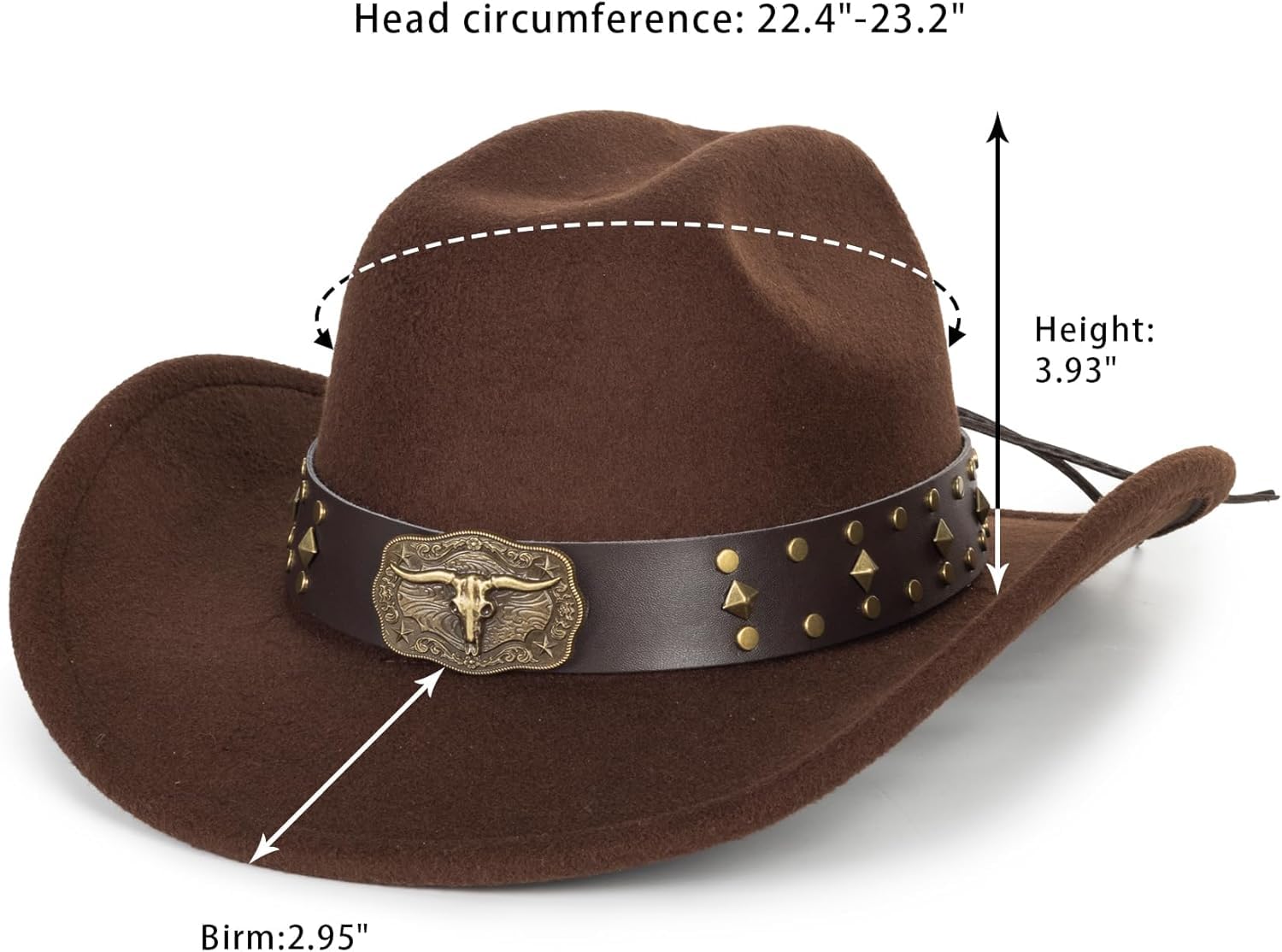 Western-Cowboy-Hat para mujer de fieltro de ala ancha, sombrero de vaquera, gorra de rodeo-jazz con banda