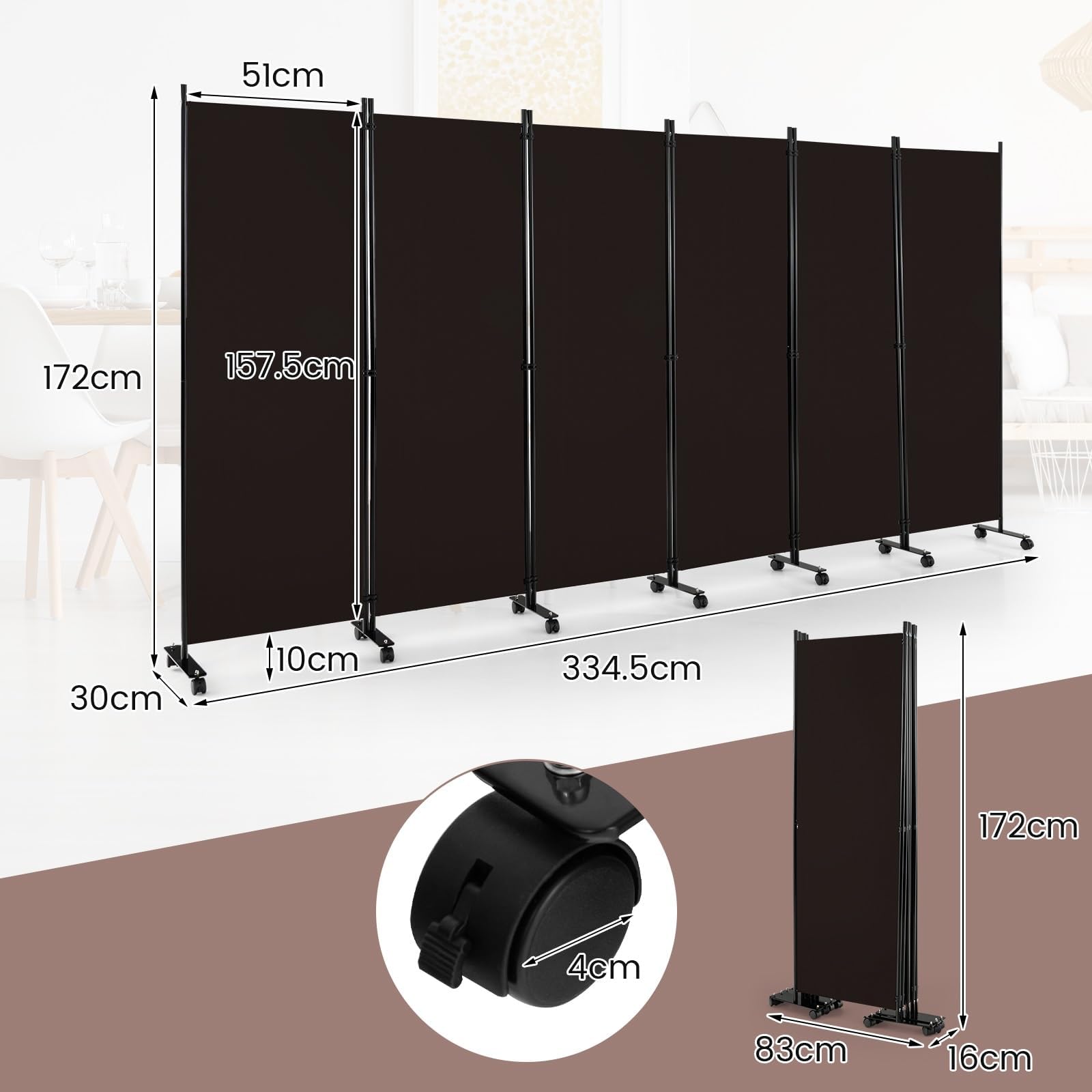 Amazon｜間仕切り パーテーション 6連 キャスター付き 折りたたみ 高さ  