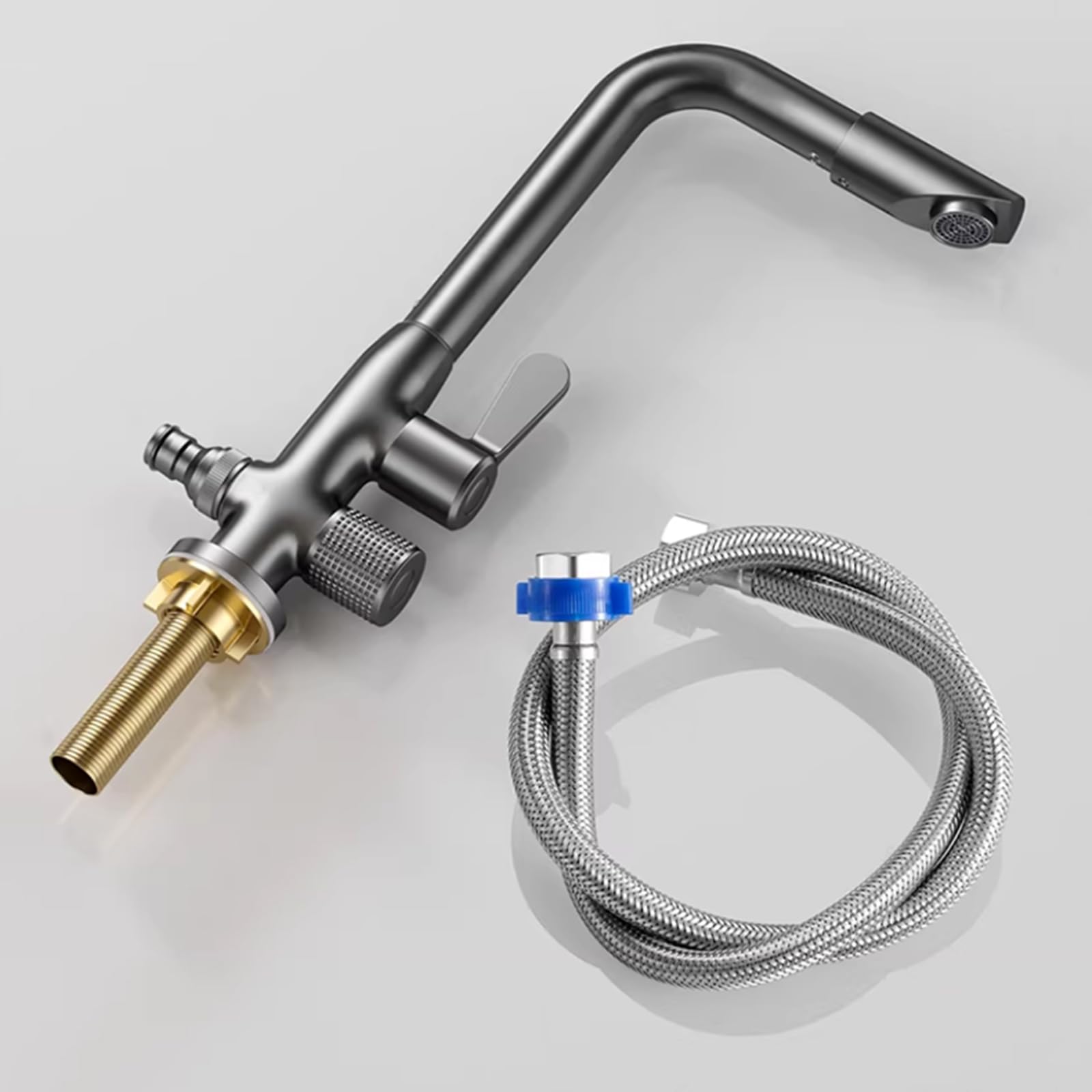 Grifo Exterior Doble Salida Giratorio 360° 1/2 conector Manguera Grifo Fregadero Exterior Solo Agua Fria Instalación De Un Solo Orificio,Gris Pistola
