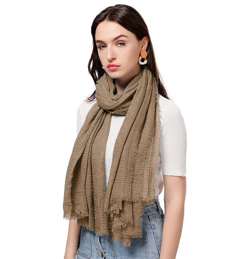 ICW Women’s UV Protection Premium Light Weight Wrinkle Ironless Crinkle Cotton Hemp Summer Scarf Stoles Shawl head scarves for girls