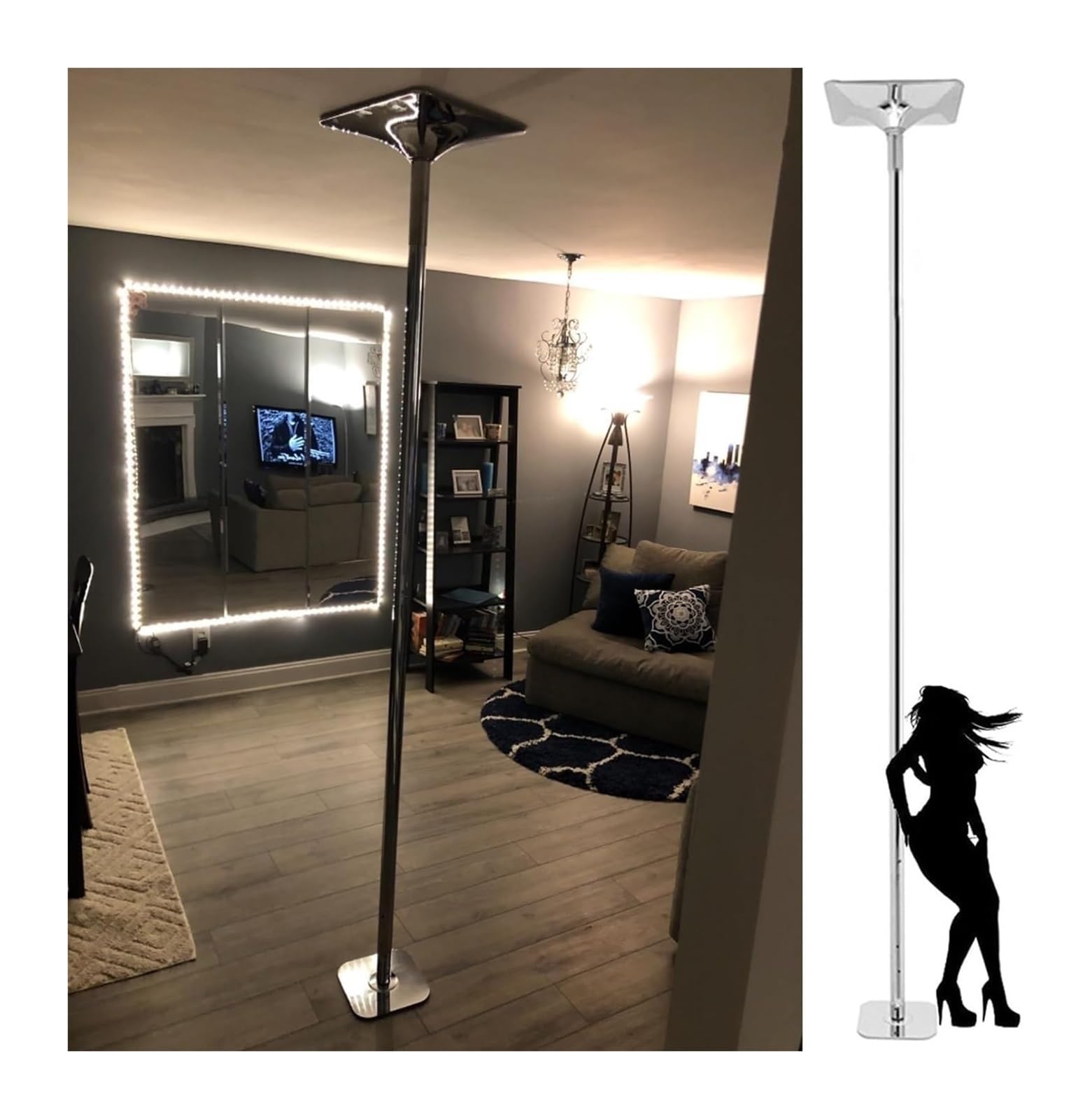 JYBNBBE Pole Dancing Pole for Home 7ft - 12.5ft Removable Height Adjustable Stripper Pole for Exercise Fitness Pub, 45mm Portable Dancing Pole, Loads 440lbs,Silver-224CM