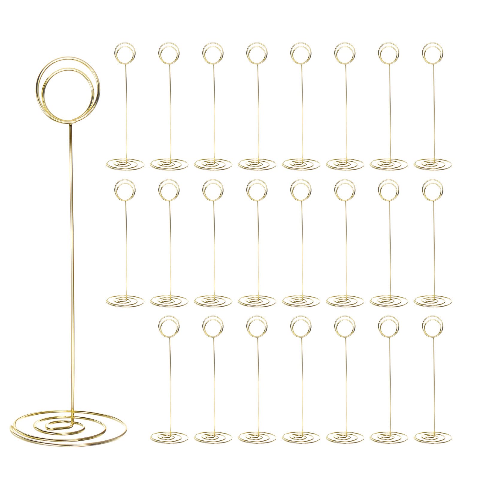 sourcing map Soporte para Número de Mesa 24uds, 220mm Alto, Portafoto de Acero Forma Redonda para Centro de Mesa, Soporte Tarjeta para Boda Recepción Fiesta Oficina Hogar, Tono Dorado