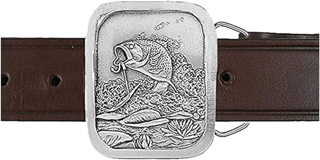 Indiana Metal Craft Leaping Bass Pewter Belt Buckle With Belt, Made in USA
