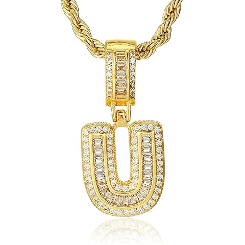 Gold Initial Necklace for Women 18k Gold Plated Inlay Cubic Zircon Iced Out Letter ...