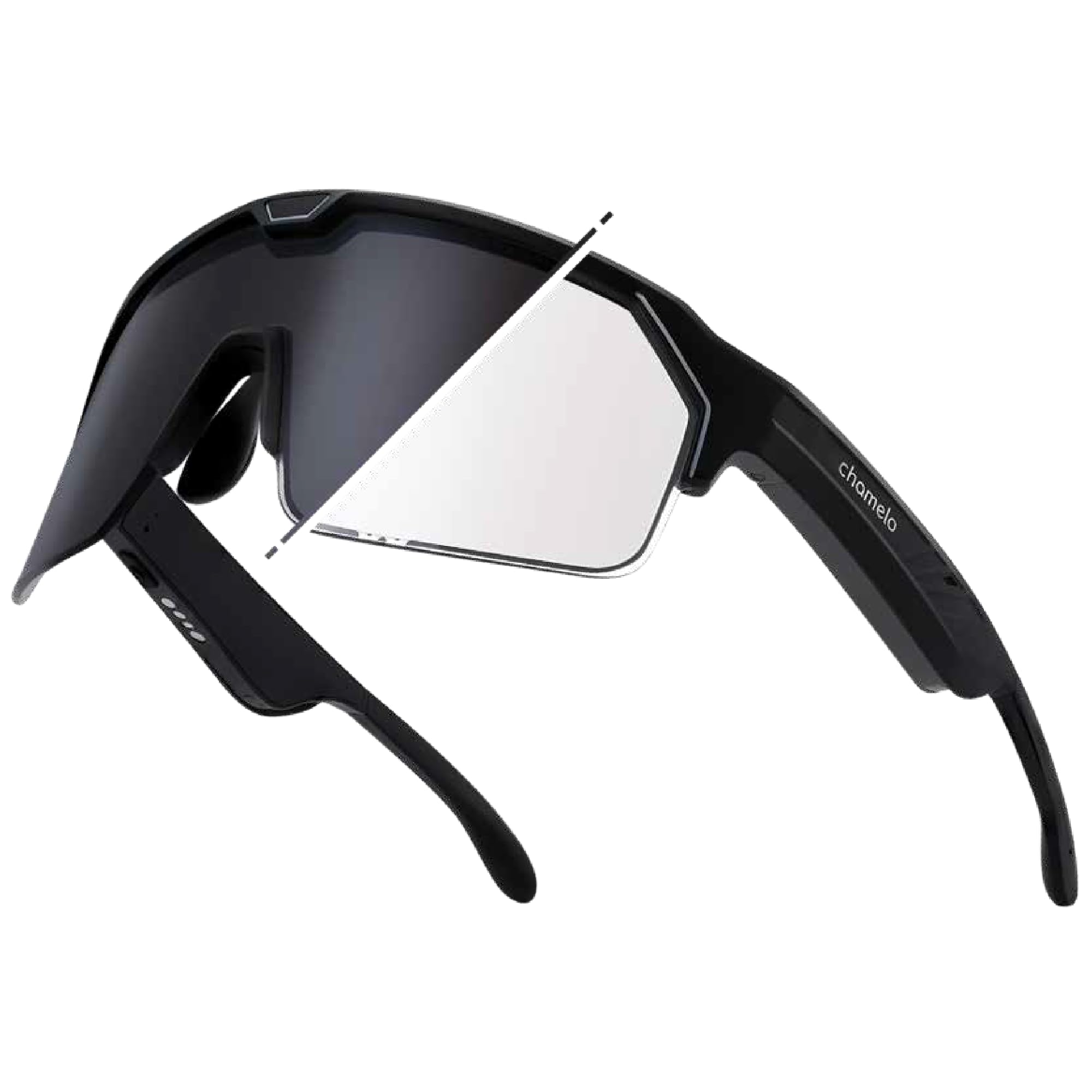 CHAMELO Music Shield Smart Audio Sunglasses Matte Black Frame Smoke Lenses Open-Ear Bluetooth Glasses for Men Women with