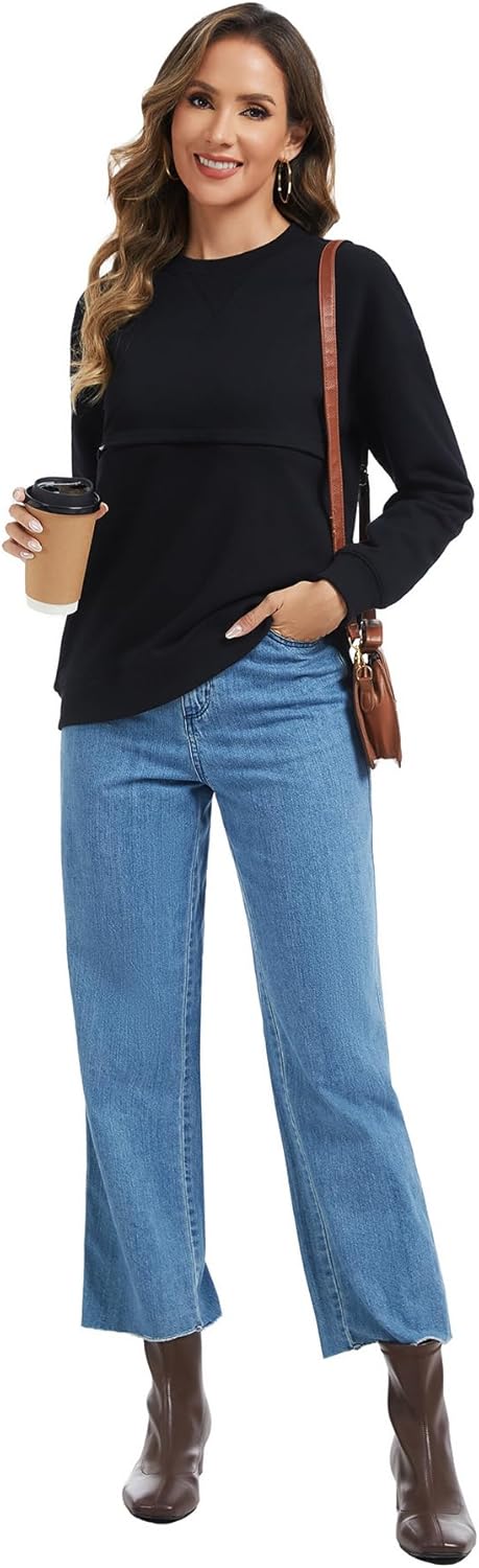 Sosolism Cotton Nursing Tops Zip Breastfeeding Sweatshirt - Image 5