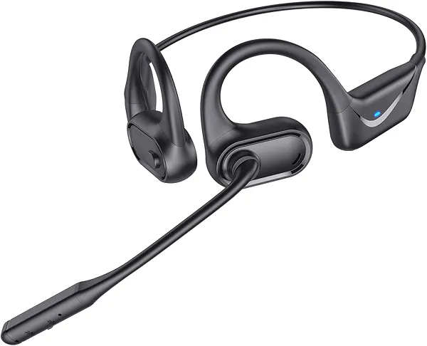 CPTEA Bluetooth Headset with Microphone, Open Ear Headphones, Dual Connect Bluetooth 5.4 Headphones with Noise Cancelling & Mute, Wireless Headset with Mic for Work, Mobile, Tablets, Laptops - Black