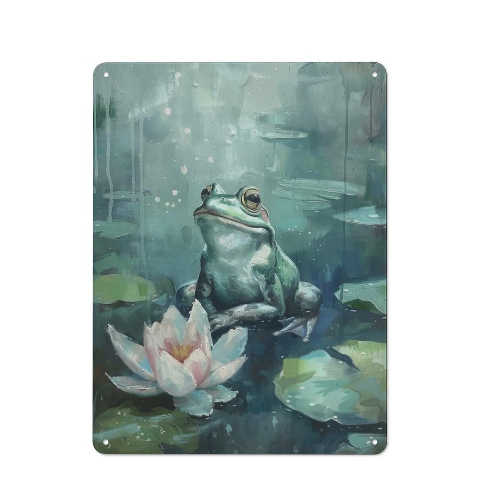 Junmoney Frog On Lily Pad Retro Tin Sign 40X30cm For Bar Or Restaurant, For Collectors Of Retro Metal Wall Decor
