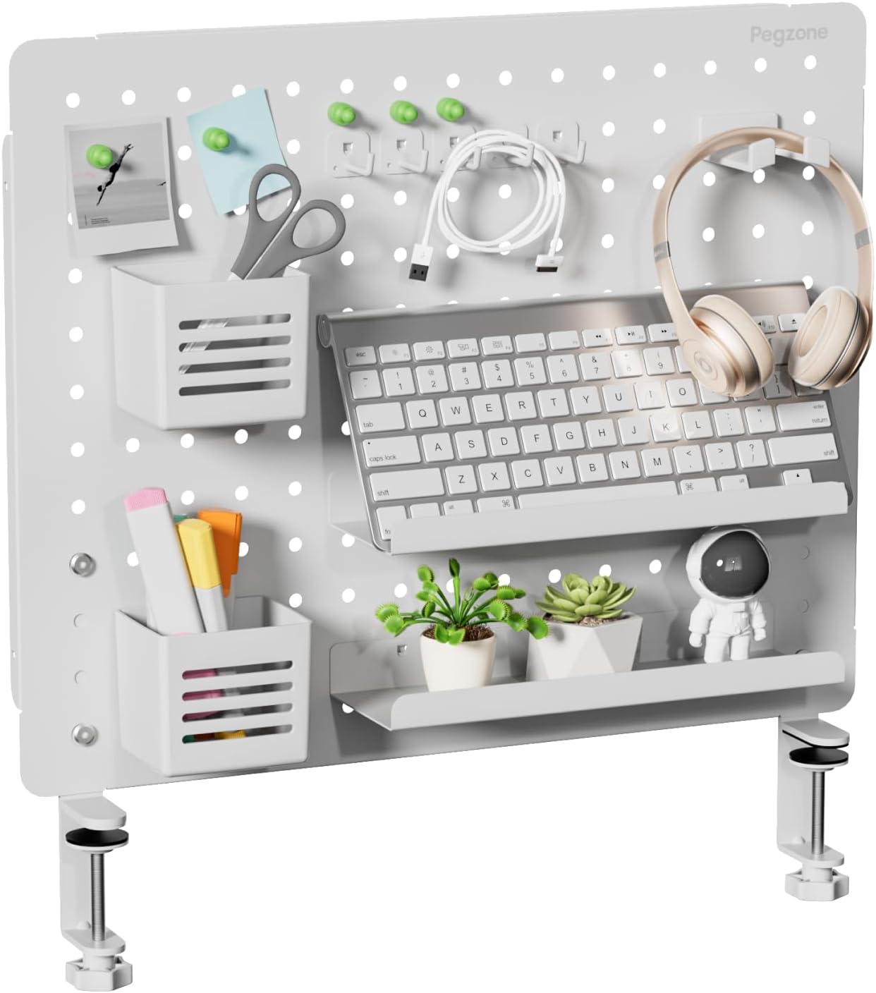 PEGZONE Clampon Desk Pegboard, Desk Accessories for Office Gaming Home,