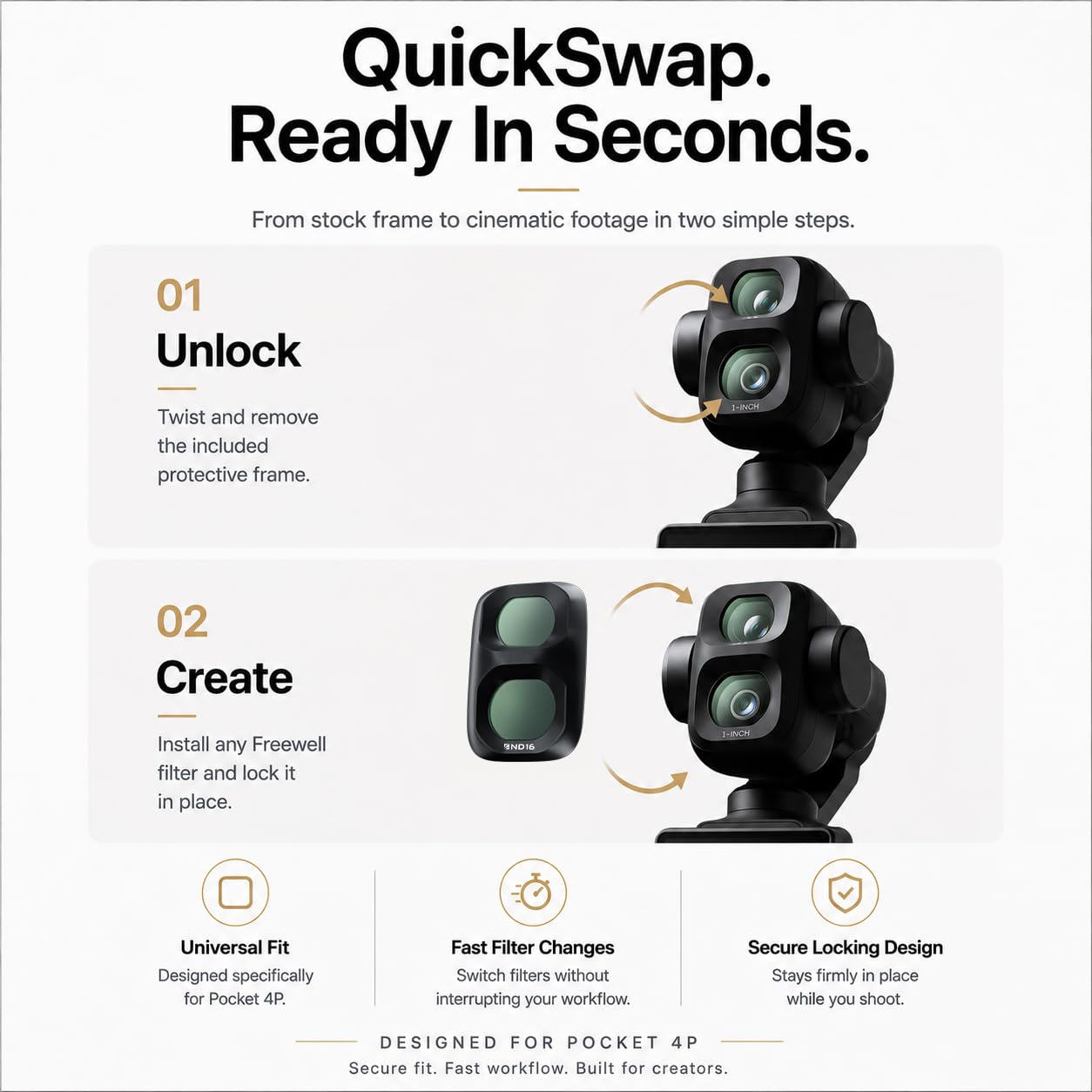 Freewell Standard Day NDFilter Set,für DJI Osmo Pocket 4P/Xtra Muse 2 PRO | Quick Swap ND8, ND16, ND32, ND64,4 Stück