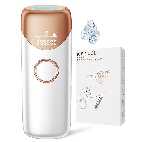 Laser Hair Removal Ubroo IPL Hair Removal Device with 5℃ Ice Cooling,Painless Laser Hair Removal for Women and Men,Full Body Use for Legs,Bikini,Armpits (Gold)