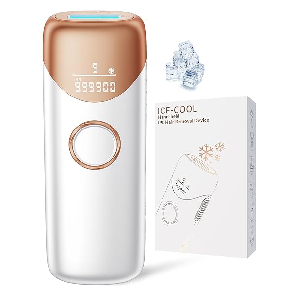Laser Hair Removal Ubroo IPL Hair Removal Device with 5℃ Ice Cooling,Painless Laser Hair Removal for Women and Men,Full Body Use for Legs,Bikini,Armpits (Gold)