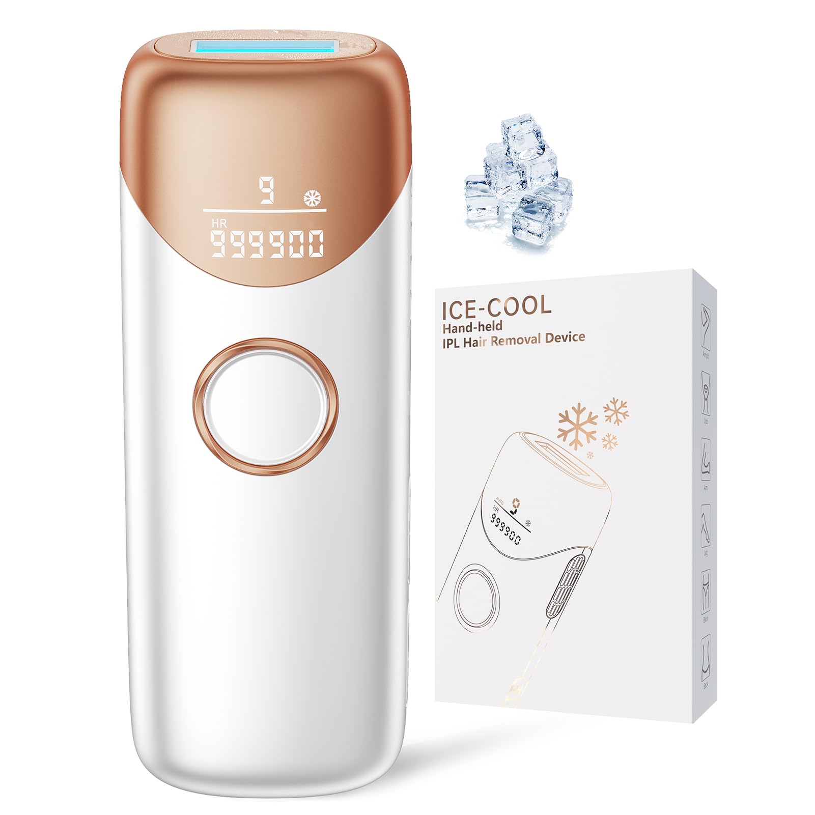 Laser Hair Removal Ubroo IPL Hair Removal Device with 5℃ Ice Cooling, 3 In 1 Painless Hair Removal For Women Men Permanent Face Body Beauty Care (Gold)
