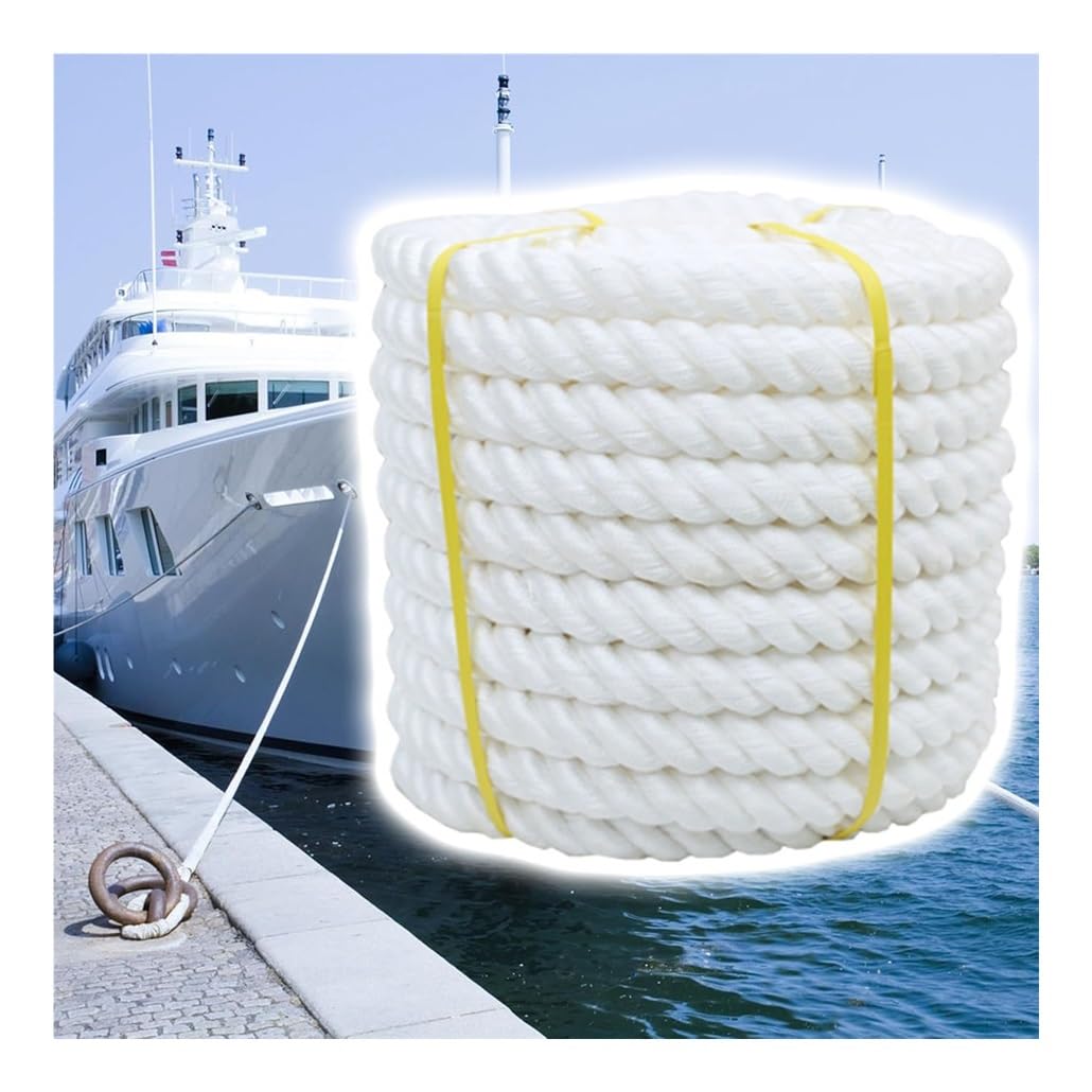 Cime di ancoraggio intrecciate a tre fili da 10/20/30/50/100 m, 12-24 mm, in nylon bianco ad alta resistenza, per yacht, pontoni Express Cruiser, attraccare ormeggio, 22 mm, 100 m