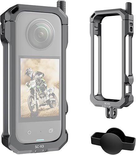 SIRUI Jaula de cámara para Insta360 X3, funda protectora de aluminio para Insta360 X3 con cubierta de lente de silicona, dedos plegables, rosca de