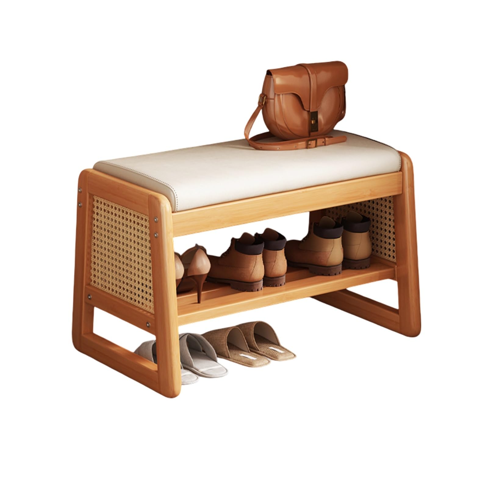 Rangement idéal pour l'entrée en rotin à double niveau avec assise rembourrée