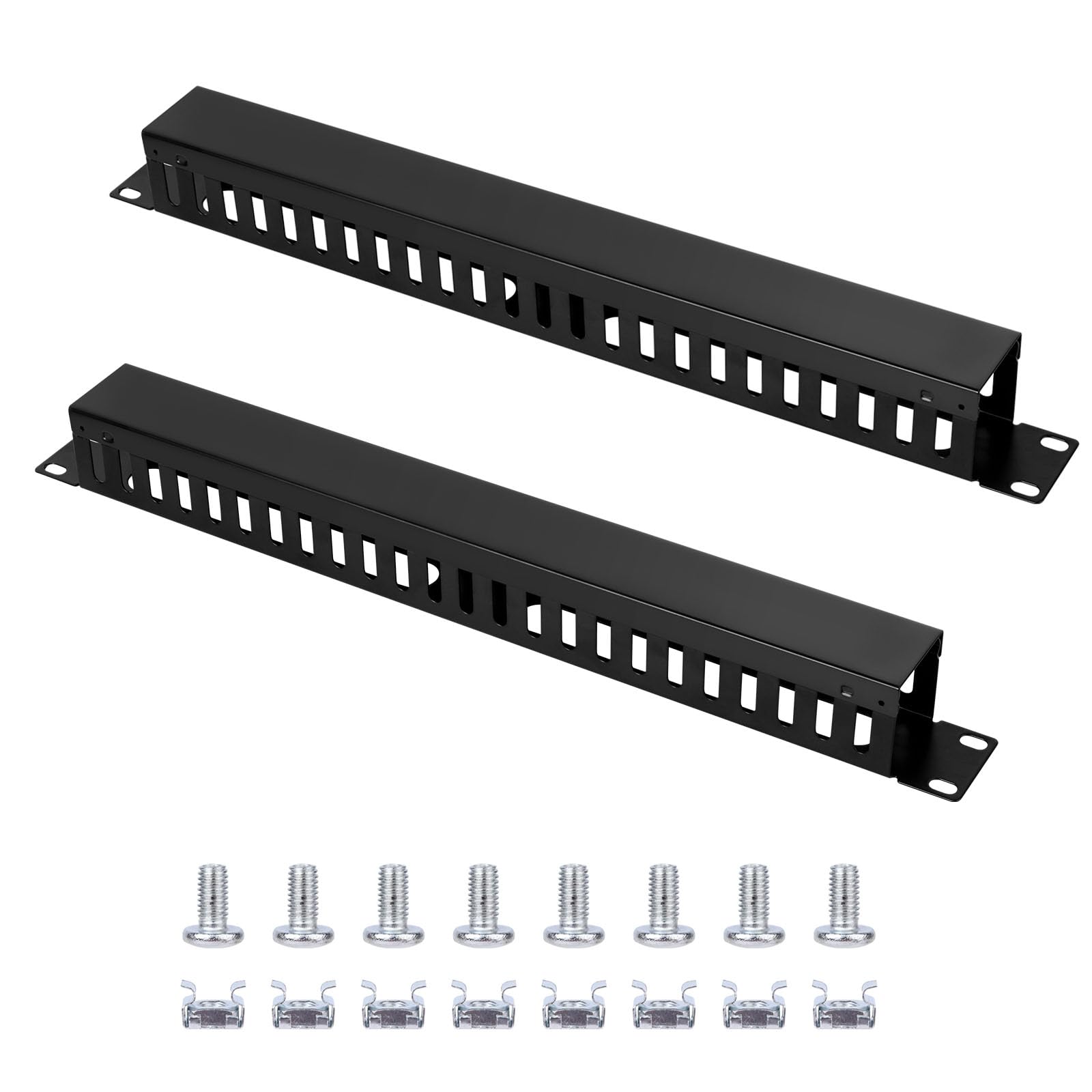 2 Pack 19 Inch 1U Server Rack Cable Management -24 Slot Horizontal Rack Mount Cable Manager with Rack Screws - Cable Raceway Wire Duct Channel Track