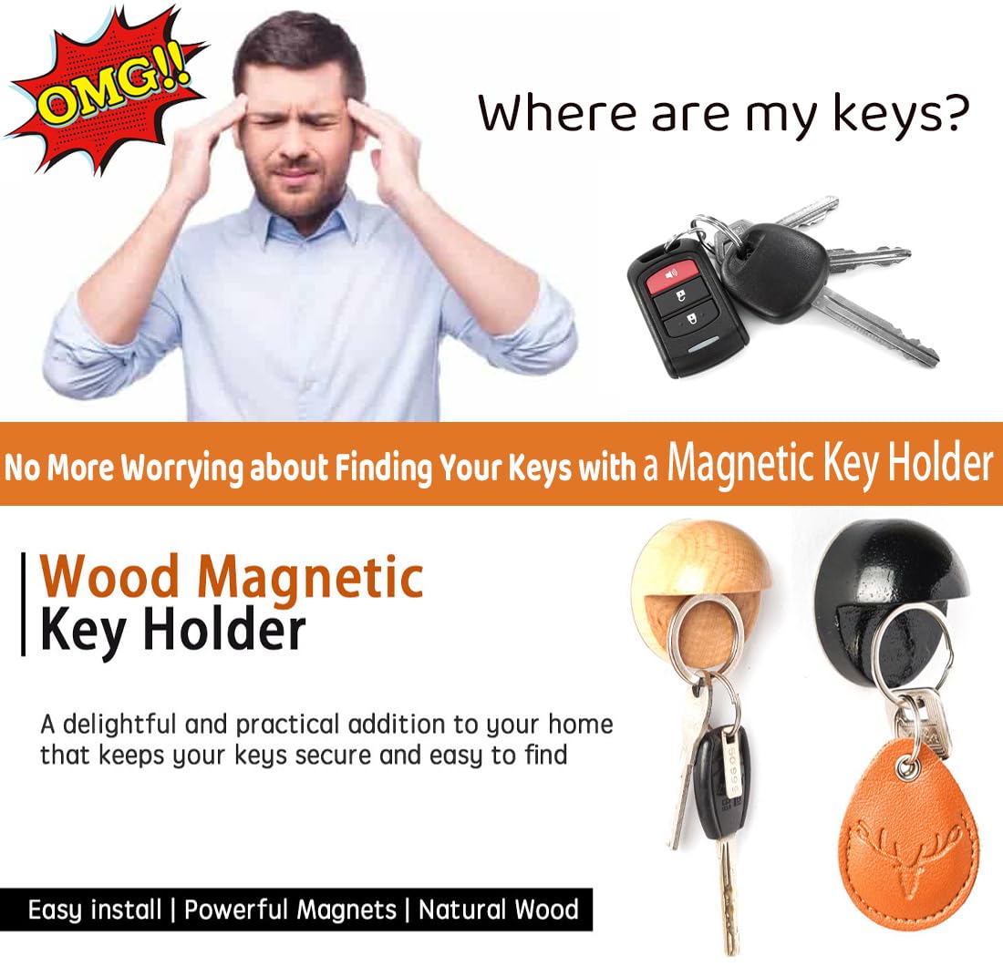 Hispqser Display A Key Wood Key Holder Circle Magnetic Key Holder for Wall Powerful Magnets Keep Keychains Easy to Install 1Pack
