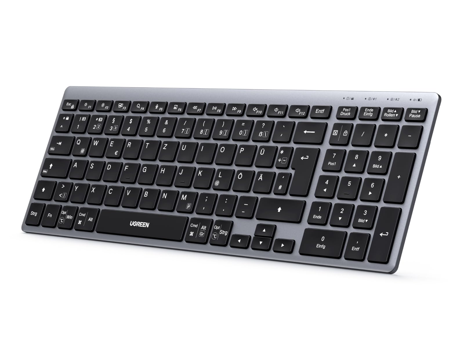 UGREEN Bluetooth Wireless Keyboard (BT5.4+2.4G), Ultra Slim Scissor Keyboard, Rechargeable Keyboard with 3 Channels, Compatible with Windows/macOS/Android QWERTZ Layout
