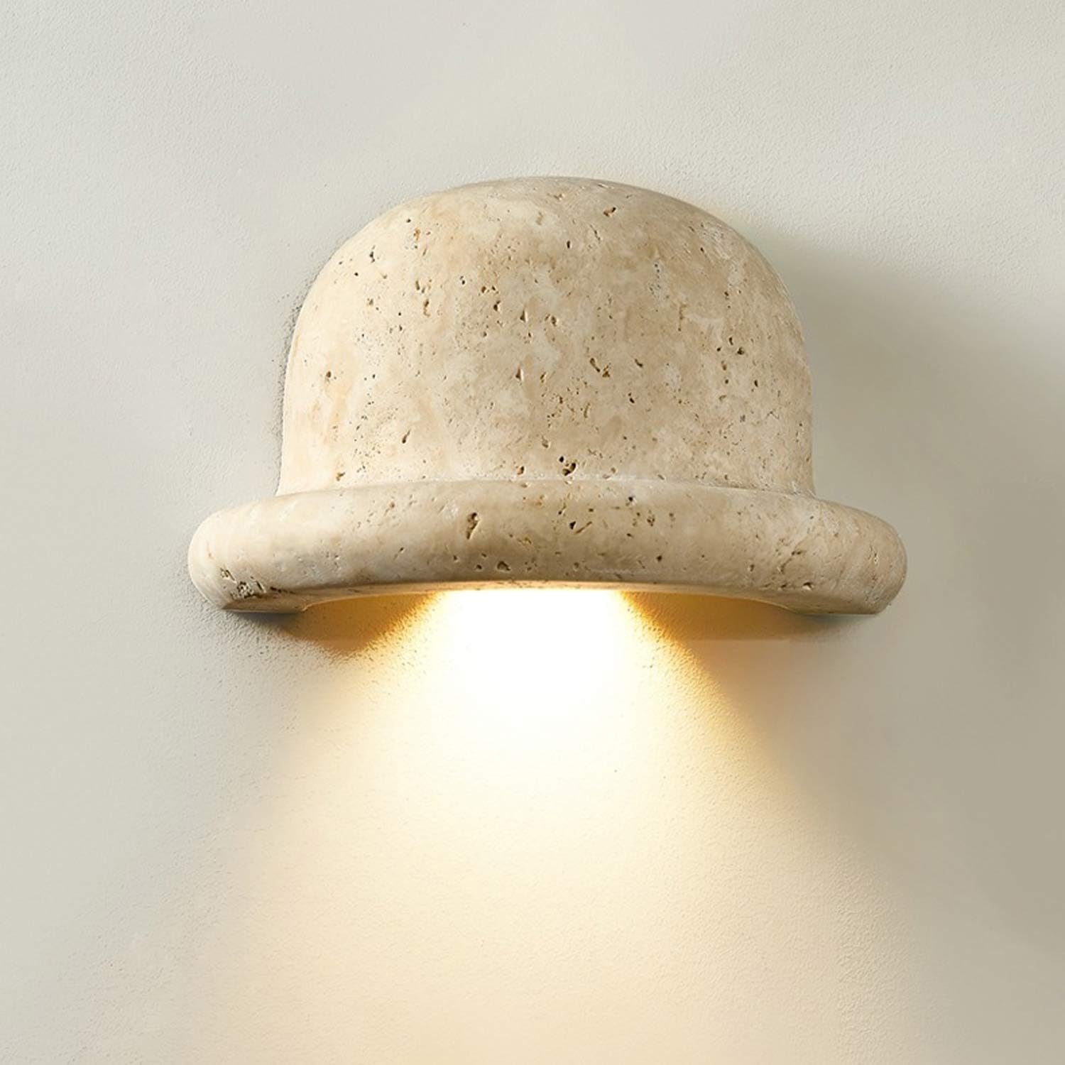 USMJQVZ Straw Hat Yellow Travertine Wall Sconce Wabi Sabi Light Fixture With Natural Stone Lampshade Japanese Style Marble Wall Sconce Bedroom Living Room Kitchen Farmhouse Hallway Entryway