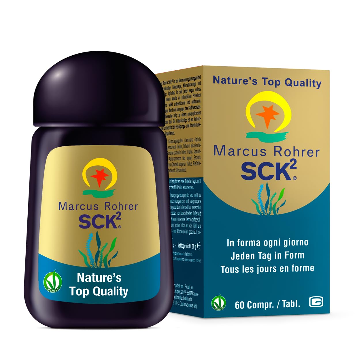 MARCUS ROHRER SCK2, Spirulina, Clorella, Kombu, Klamath, Metabolismo, Perdita di Peso, Integratore Alimentare, Naturale, Vegan, 60 Compresse (1 Mese)