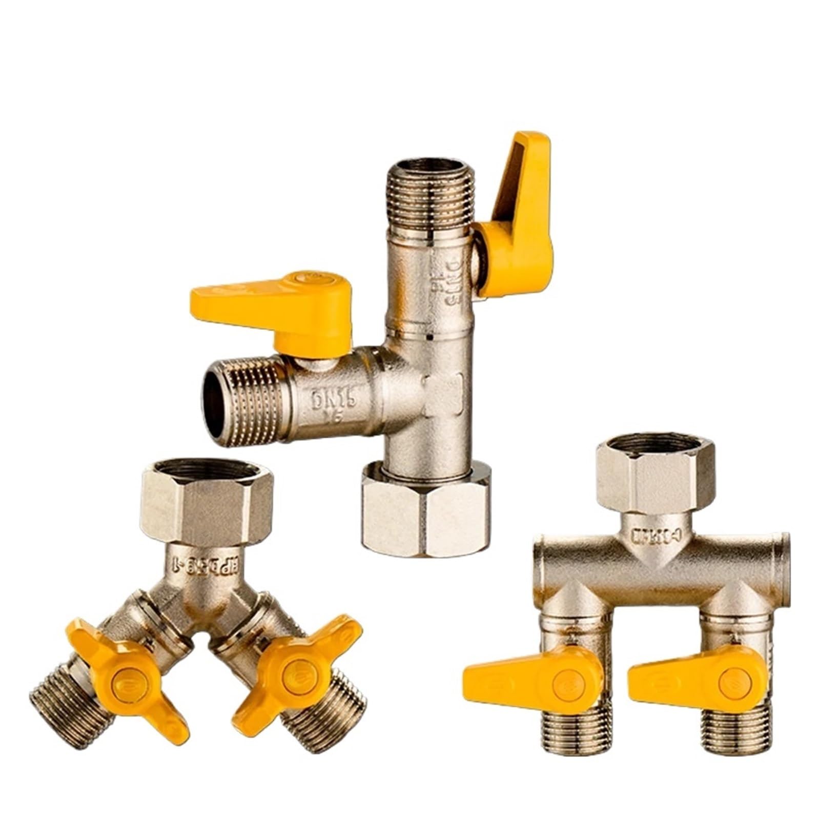 1 piece Full Copper Electroplating Thickened 3/4"-1/2" Three-Way Gas Valve Angle Valve Ball Valve for Water Heater Faucet Switch Diverter(10mm)