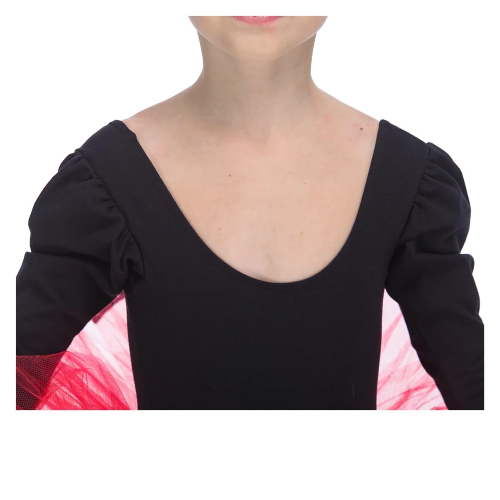 Body Nero Danza Body Nero for Ragazze in Cotone, Body tutù for Danza Classica, Top Nero con tutù Rosso, Tutte Le Taglie Disponibili(AM)