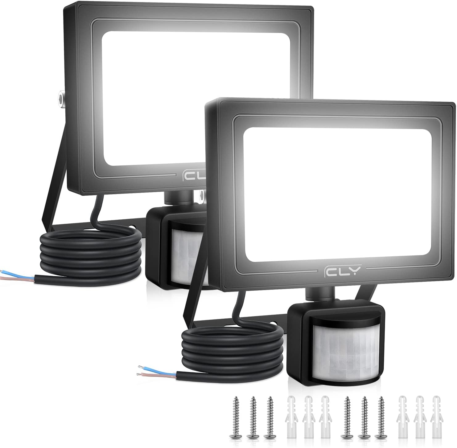 CLY 2 Pack Security Lights with Motion Sensor, 15W LED Floodlight Super
