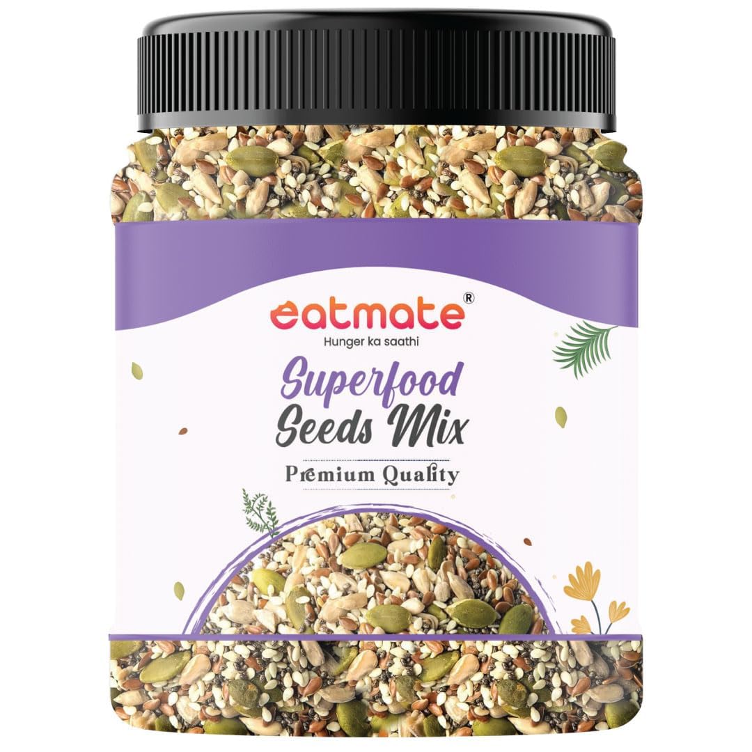 Eatmate 6 in 1 Seeds Mix 500g | Pumpkin, Sunflower, Flax, Chia, Sesame & Watermelon Seed | Edible Mixed Seeds | Dietary Fibre & Omega-3 Rich | Healthy Snack