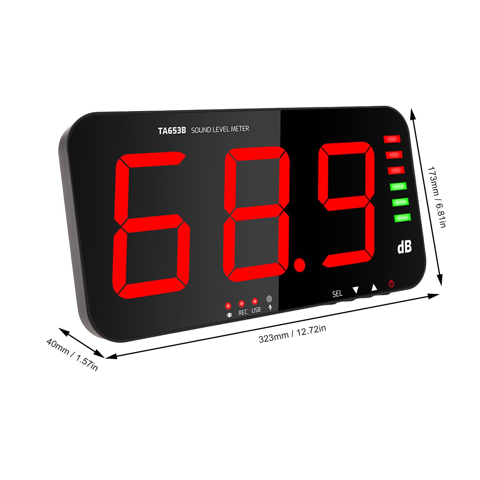 Jiawu Registrador de Medidor de Decibelios de Montaje en Pared, Medidor de Nivel de Sonido Industrial de Pantalla Grande DB con Alarma de Zumbador, de Decibelios de Ruido de Precisión de ± 1,5 DB para