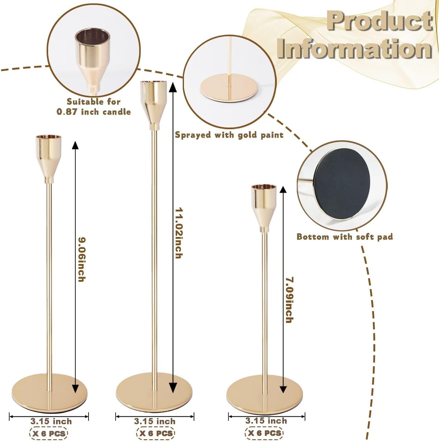 Gold Candlestick Holders, Set of 18 Taper Candles Holder for Candlestick Metal Candle Sticks Holders Stand Candelabra Candle Holder for Table Centerpiece, Wedding, Christmas, Dinning, Home Decor