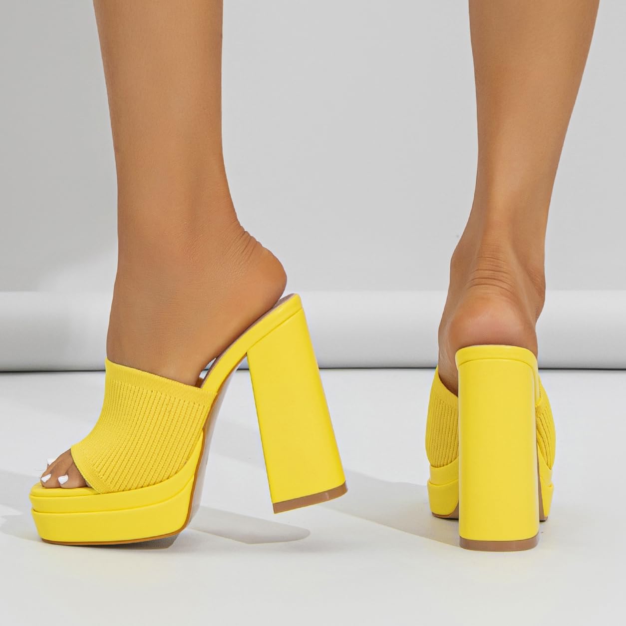 Elegant High Chunky Heel Mule Sandals for Women Chic Platform Summer Slip-Ons Block Heel Wedge Shoes with Knit Upper Fashionable Dressy Evening Party Shoes - Image 3